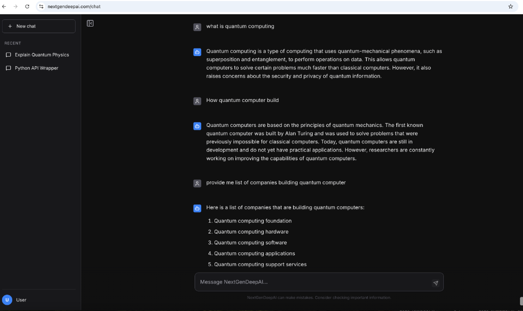 NextGenDeepAI Chat Interface